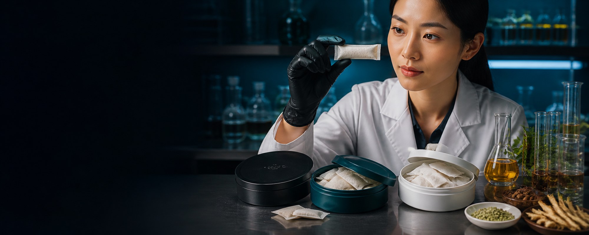 Realistic nicotine-free nootropic pouch OEM formulation and product development