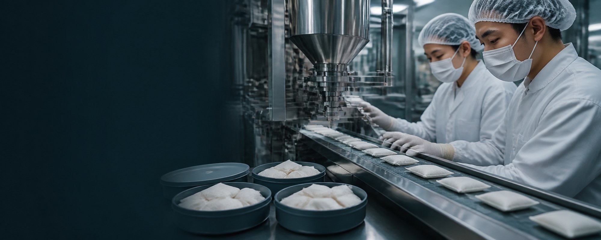 Realistic slim nootropic pouches on a GMP manufacturing and sealing line