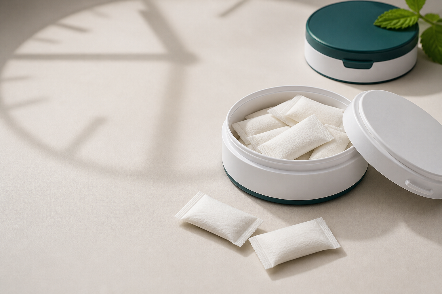 Realistic slim nootropic oral pouches in low-profile round cans for shelf-life testing