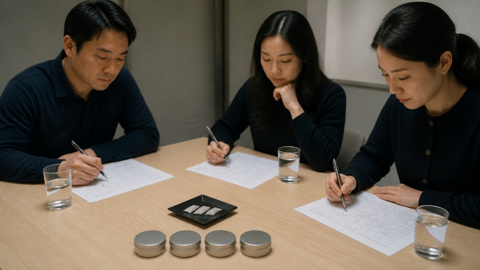 Asian adult panel conducting a responsible sensory evaluation of slim oral pouches
