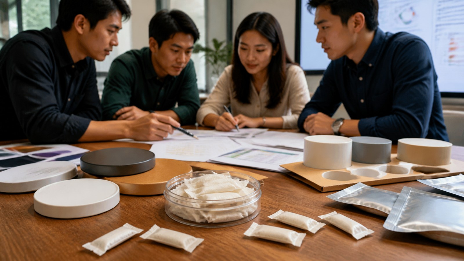 Asian startup team budgeting an original private-label nootropic pouch project