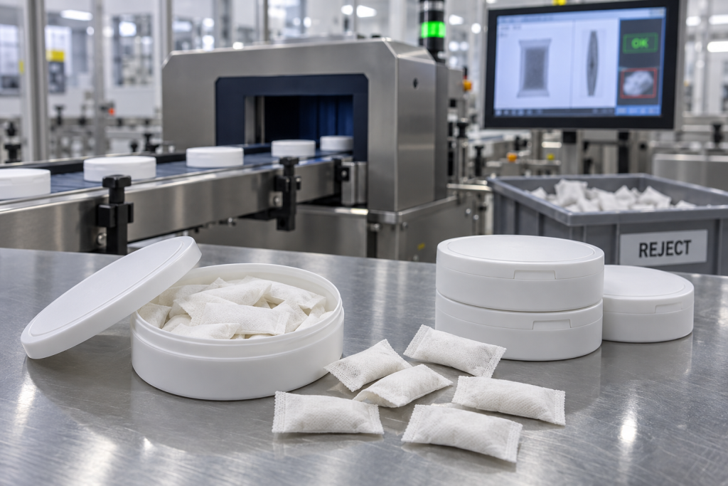 Metal detection and foreign-material inspection for realistic nootropic pouch cans